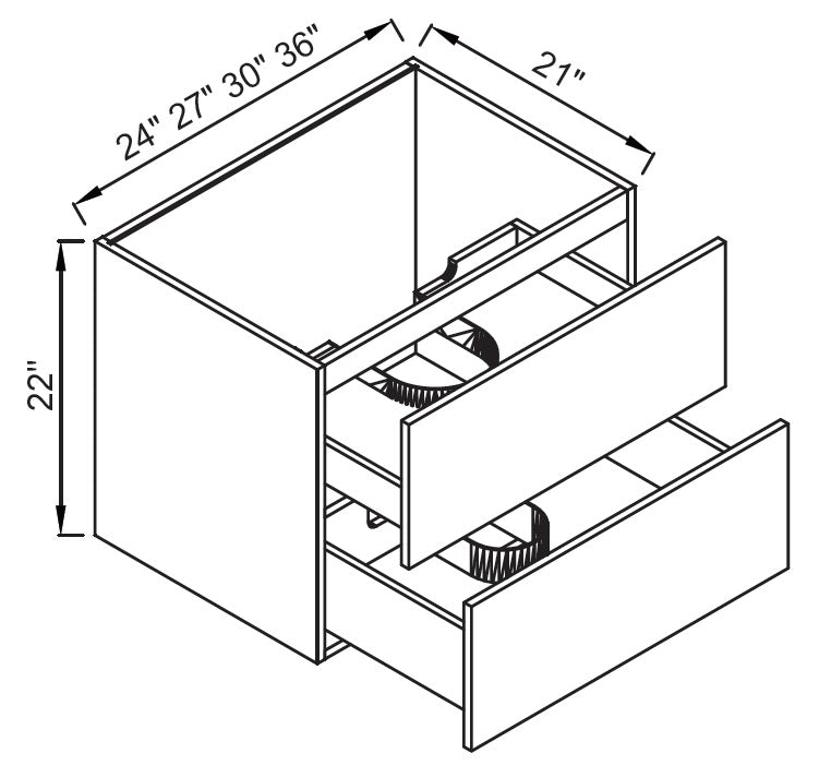 Base Cabinet - Floating Vanity 2 Drawer Sink Base