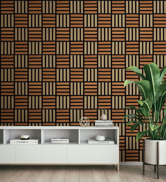 Acoustic Wall Panel - Crosshatch - Natural & Brown