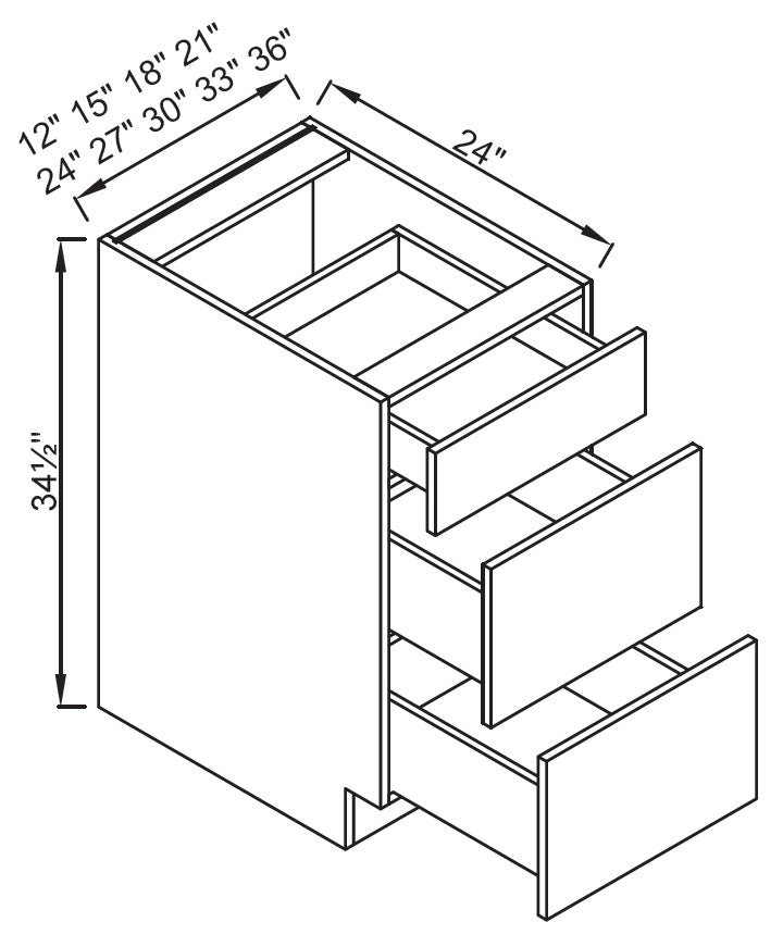 Base Cabinet - 3 Drawer - Multi-Width